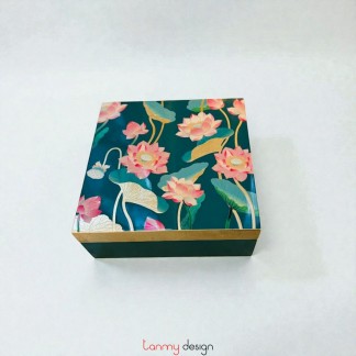 Hộp sơn mài Sen Đồng Tháp xanh cổ vịt 15x15x6 cm